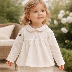 MONCLER White Long Sleeve Empire Waist Top Blouse Shirt Toddler Girl Preppy